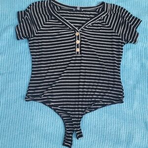 2/$20 White Birch Striped Bodysuit Top